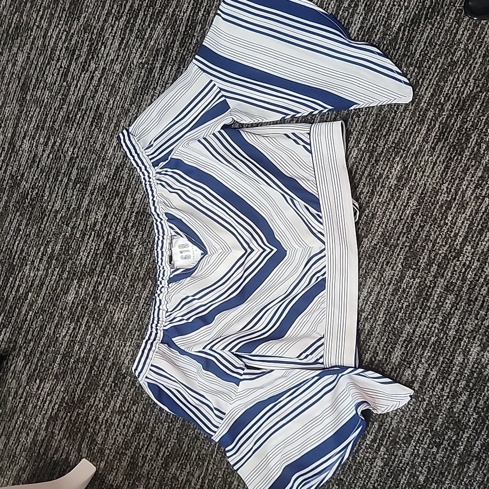 Blue & White Size Small Elastic Off Shoulder Top.
